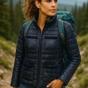 Talbots Dark Purple with Black Velvet Trim On Pockets‎  Puffer Jacket